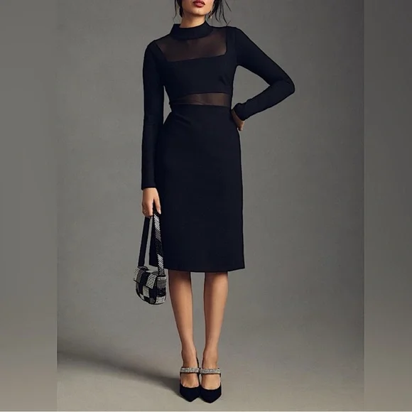 Anthropologie | Dresses | Anthropologie Black Sheer Side Slit Dress In Size  M | Poshmark